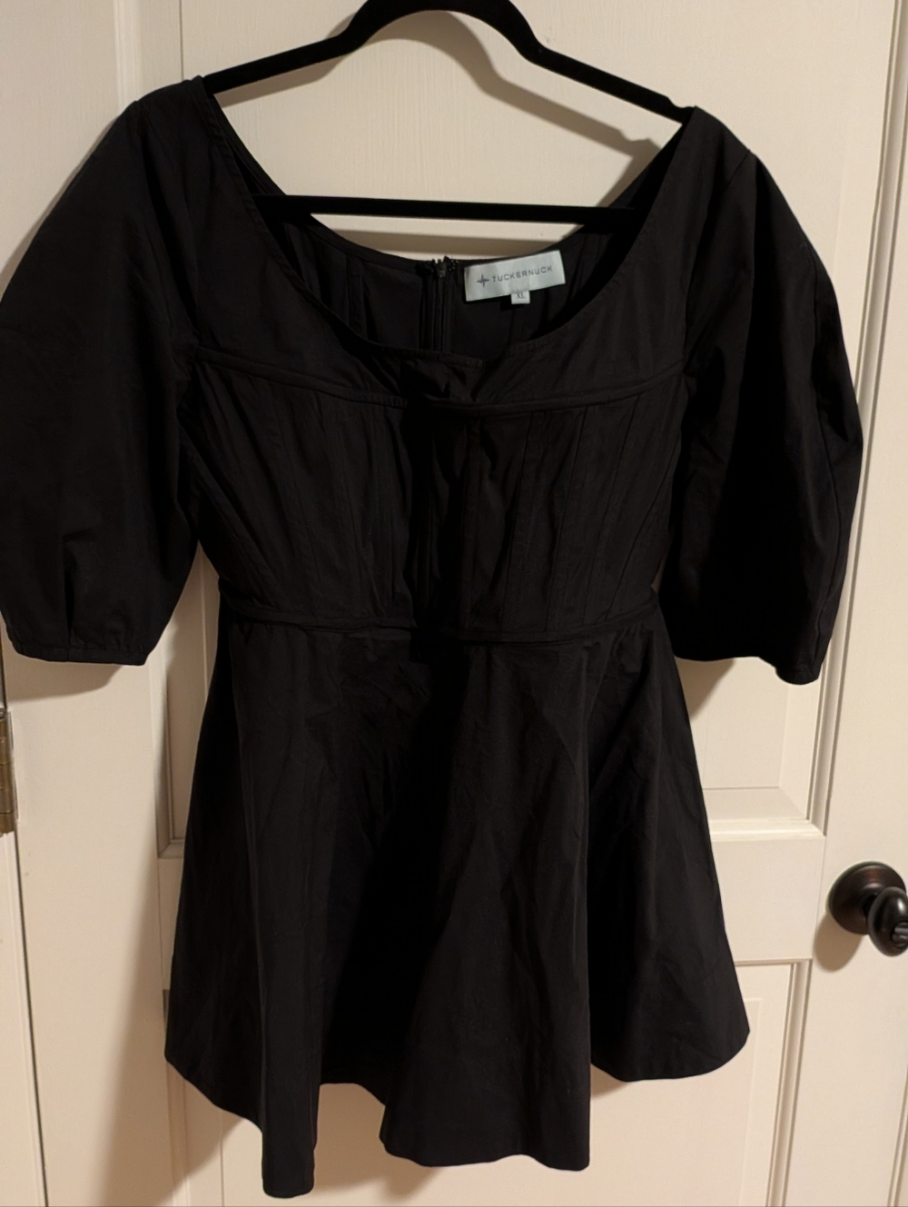 Tuckernuck Nealy Corset Puff Sleeve Peplum Blouse Top Size XL black